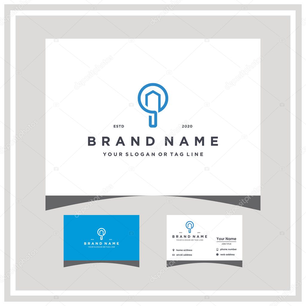 Home search logo design and business card vector template