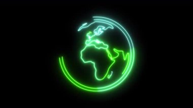 Neon Parlayan Dünya Çizgi Animasyonu, Fütürist Dijital Dünya Döngüsü, Teknoloji Biçimi