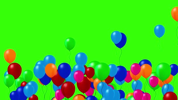 Ballonnen Vliegen Groen Scherm — Stockvideo