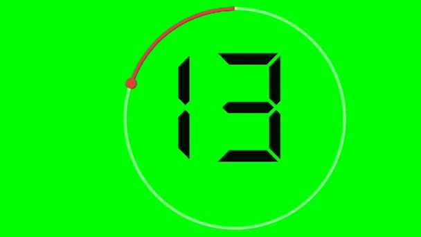 緑の画面上の15秒カウントダウンタイマー — ストック動画