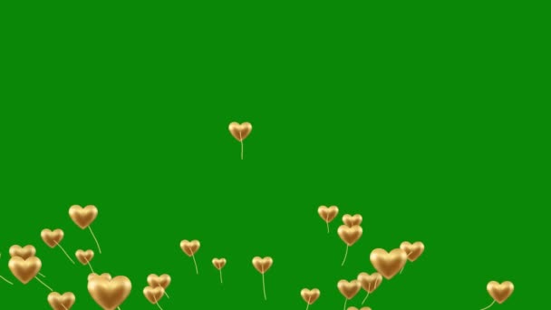 Corazones Volando Pantalla Verde — Vídeos de Stock