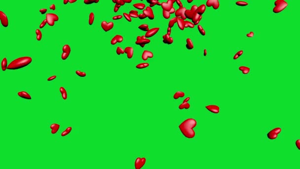 Серця Падають Зеленому Екрані — стокове відео