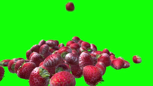 Strawberries Falling Green Screen — Vídeos de Stock