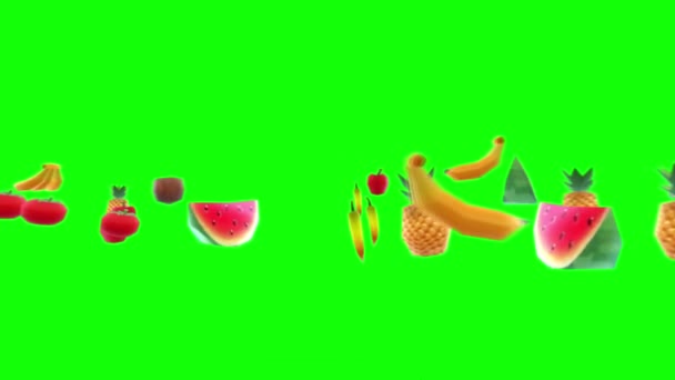 Fruits Flying Green Screen — Vídeos de Stock