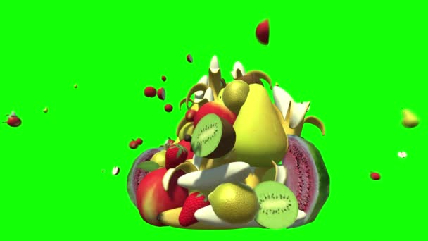 Frutta Che Volano Sullo Schermo Verde — Video Stock