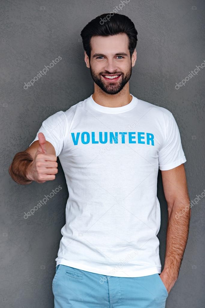 young man in volunteer t-shirt