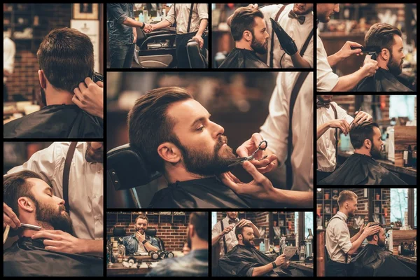 Homem barbudo bonito na barbearia — Fotografia de Stock