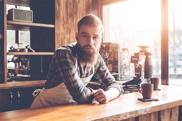 Barista in apron at cafe — Stock Photo, Image
