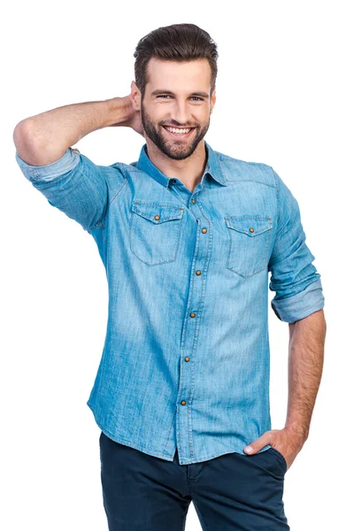 Bonito homem de camisa jeans — Fotografia de Stock