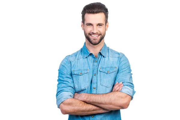 Knappe man in spijkerbroek shirt — Stockfoto