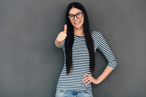 Woman showing her thumb up — Stock Photo, Image