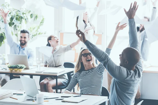 Business people throwing documents — Stock Photo, Image