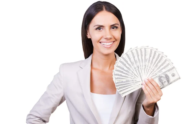 Businesswoman showing money — Stock Photo, Image