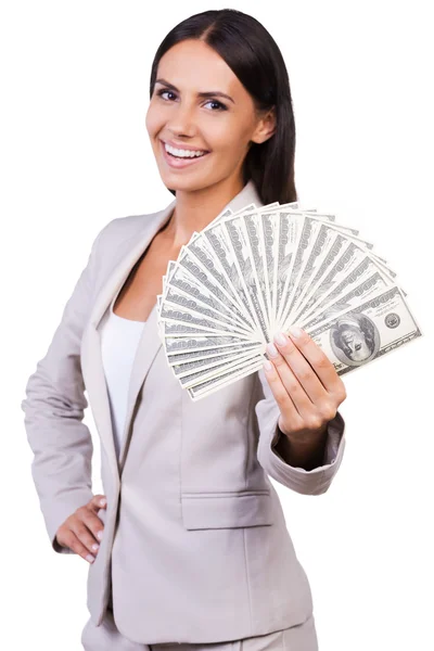 Businesswoman showing money — Stock Photo, Image