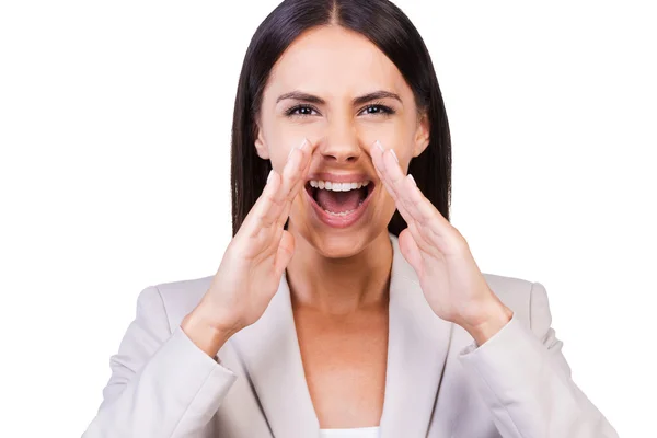 Businesswoman in suit shouting — Stock Photo, Image