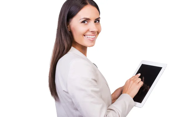 Businesswoman working on digital tablet — Stock Photo, Image