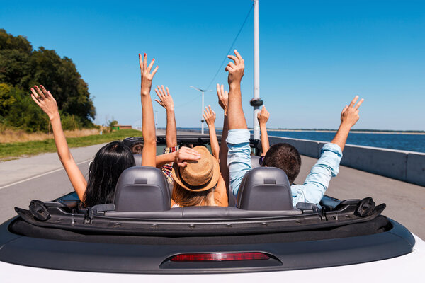 People enjoying road trip