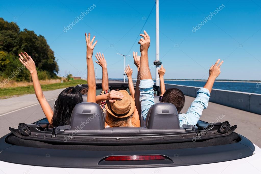 People enjoying road trip