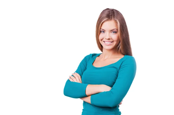 Young woman keeping arms crossed — Stock Photo, Image
