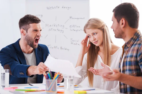 Furious boss shouting  on business people — Stock Photo, Image