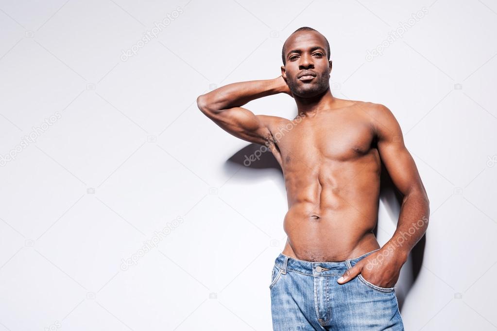 Young shirtless African man