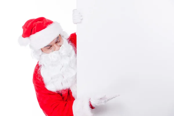 Santa Claus pekar kopia utrymme — Stockfoto