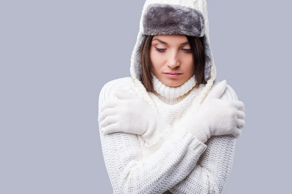 Frozen woman in winter clothing — Stock Photo, Image