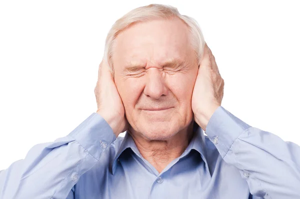 Senior man holding head in hands — Stock Photo, Image