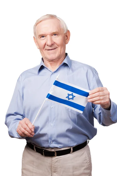 Hombre mayor con bandera de Israel —  Fotos de Stock