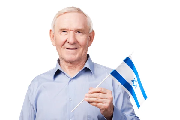 Hombre mayor con bandera de Israel —  Fotos de Stock