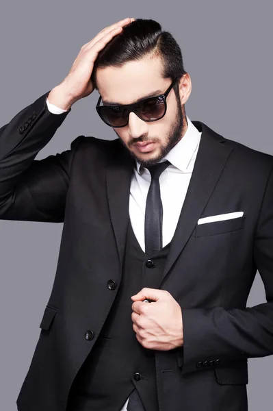 Man in formalwear touching his hair — Stock Photo, Image