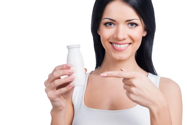 Woman holding bottle — Stock Photo, Image