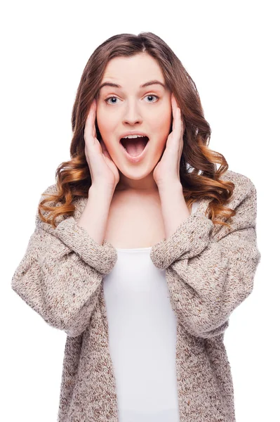 Emocionado joven sonriente mujer —  Fotos de Stock