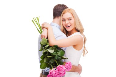 Kaç sarılma ve buket holding