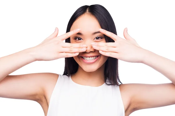 Woman covering her face by hands — Stock Photo, Image
