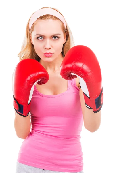 Blond woman in boxing gloves — Stock Photo, Image