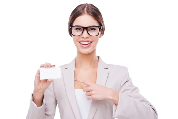 Businesswomen holding card — Stock Photo, Image