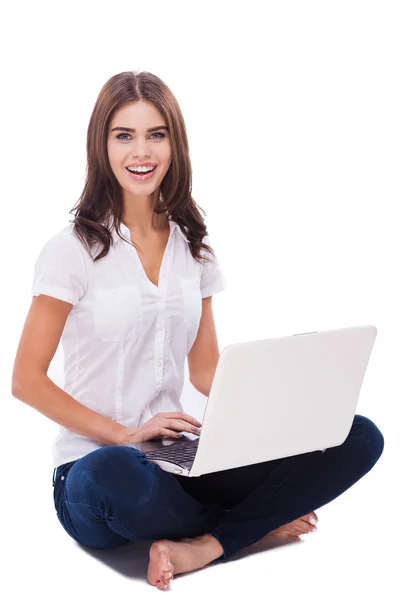 Woman working on laptop Stock Photo