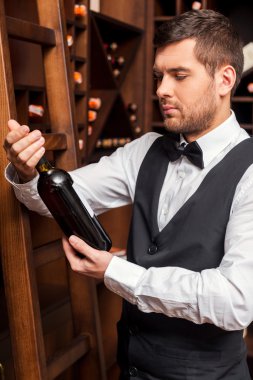 Sommelier Şarap inceleyerek şişe