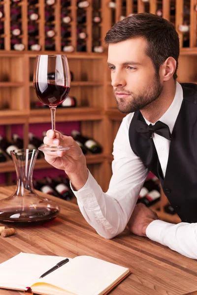 Sommelier esaminando il vino — Foto Stock