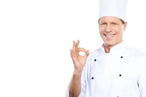 Confident mature chef gesturing OK — Stock Photo, Image