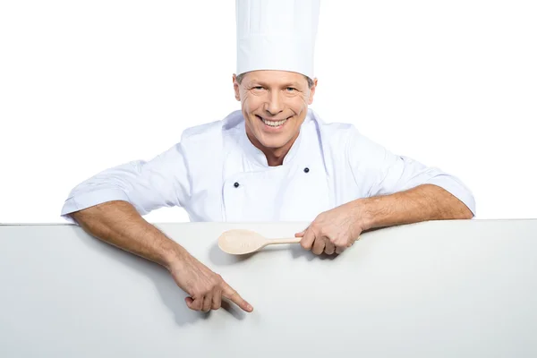 Chef pointing copy space — Stock Photo, Image