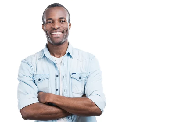 Black man keeping arms crossed — Stock Photo, Image