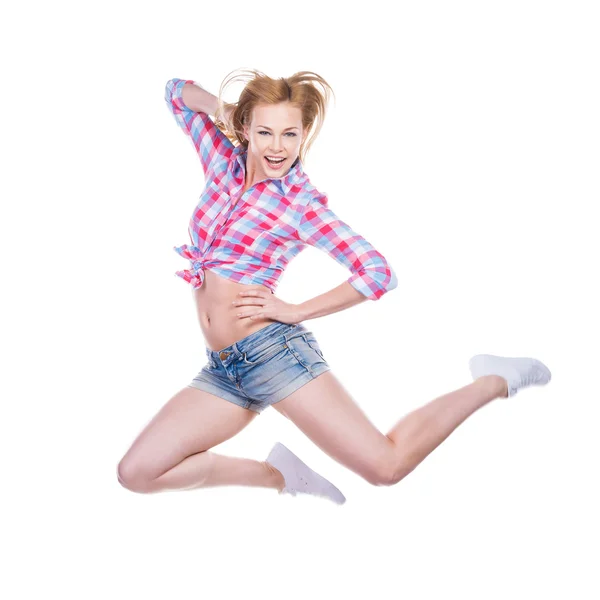Attractive young woman jumping — Stock Photo, Image