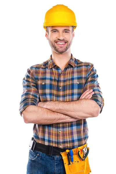 Young male carpenter in hardhat — Stock Photo, Image