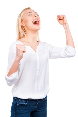 Heyecanlı kadın kaldırdı silah tutmak