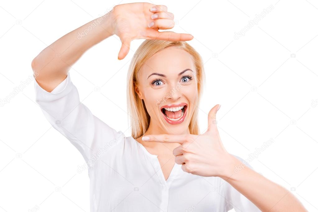 Woman gesturing finger frame