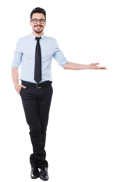 Man in shirt and tie pointing away — Stock Photo, Image