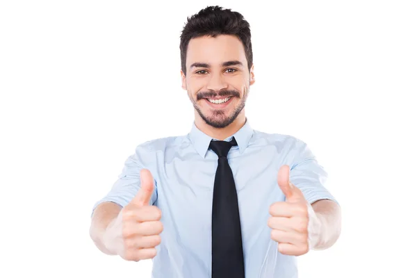 Man in shirt and tie  showing  thumbs up — Stock Photo, Image