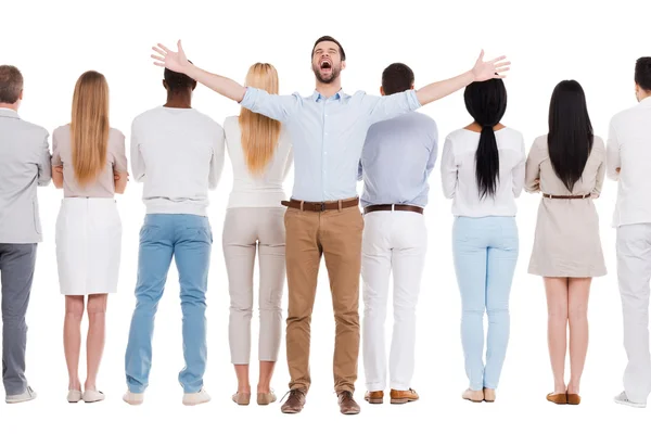 Man standing face to camera and expressing positivity — Stock Photo, Image